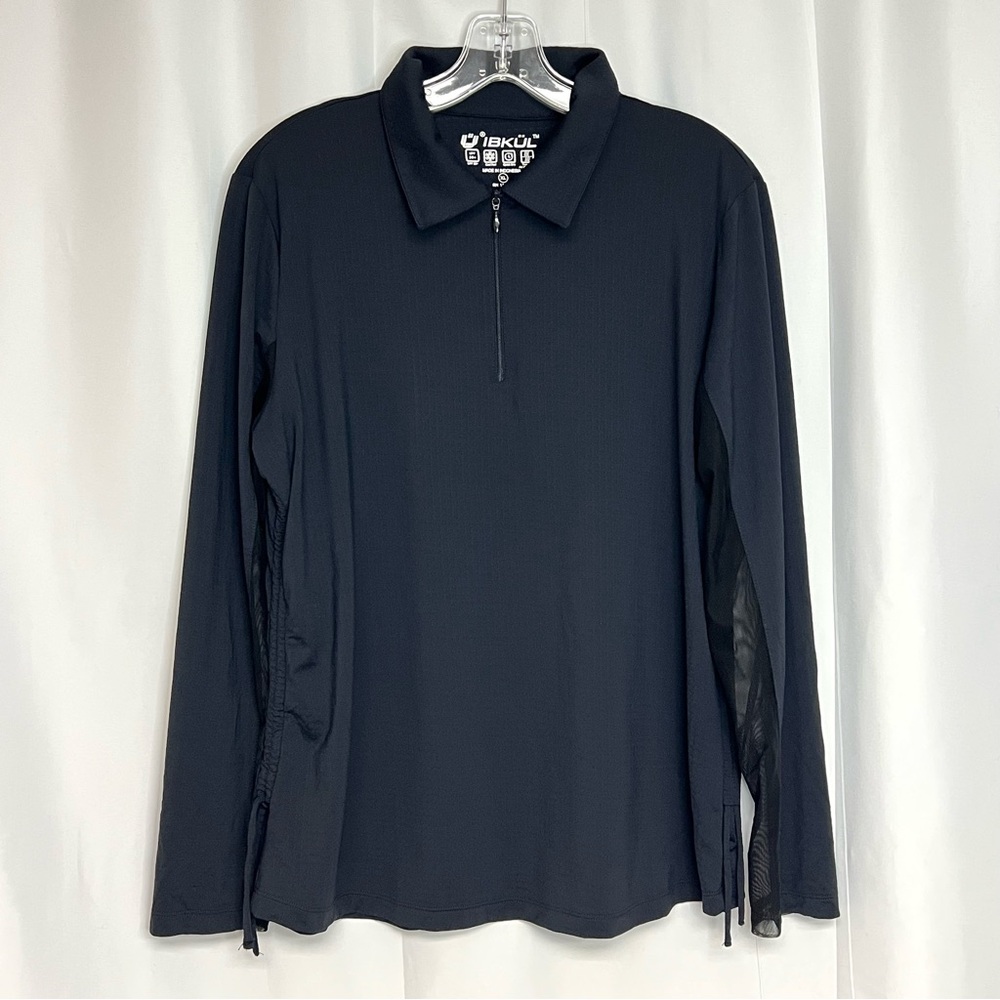 IBKUL Black Long Sleeve Golf Shirt Top 1/4 Zip Size XL Tennis